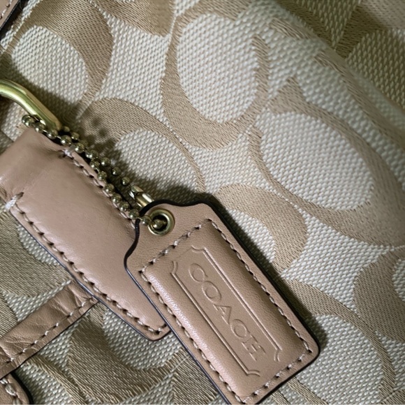 Coach Signature Stripe Khaki Emerald green shoulder Crossbody wallet Bundle EUC - Picture 3 of 11